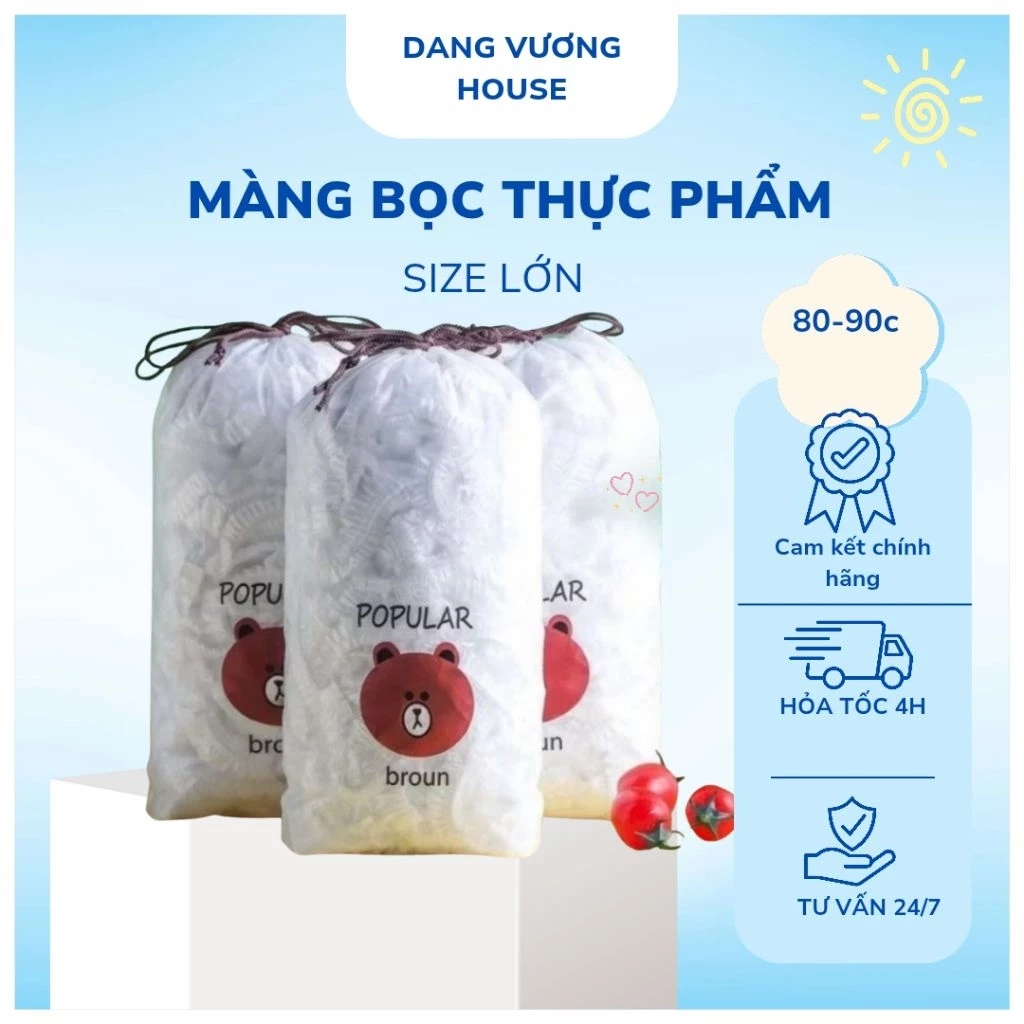 [Freeship] Combo 100 màng bọc thực phẩm PE túi gấu có chun bọc đồ ăn co giãn