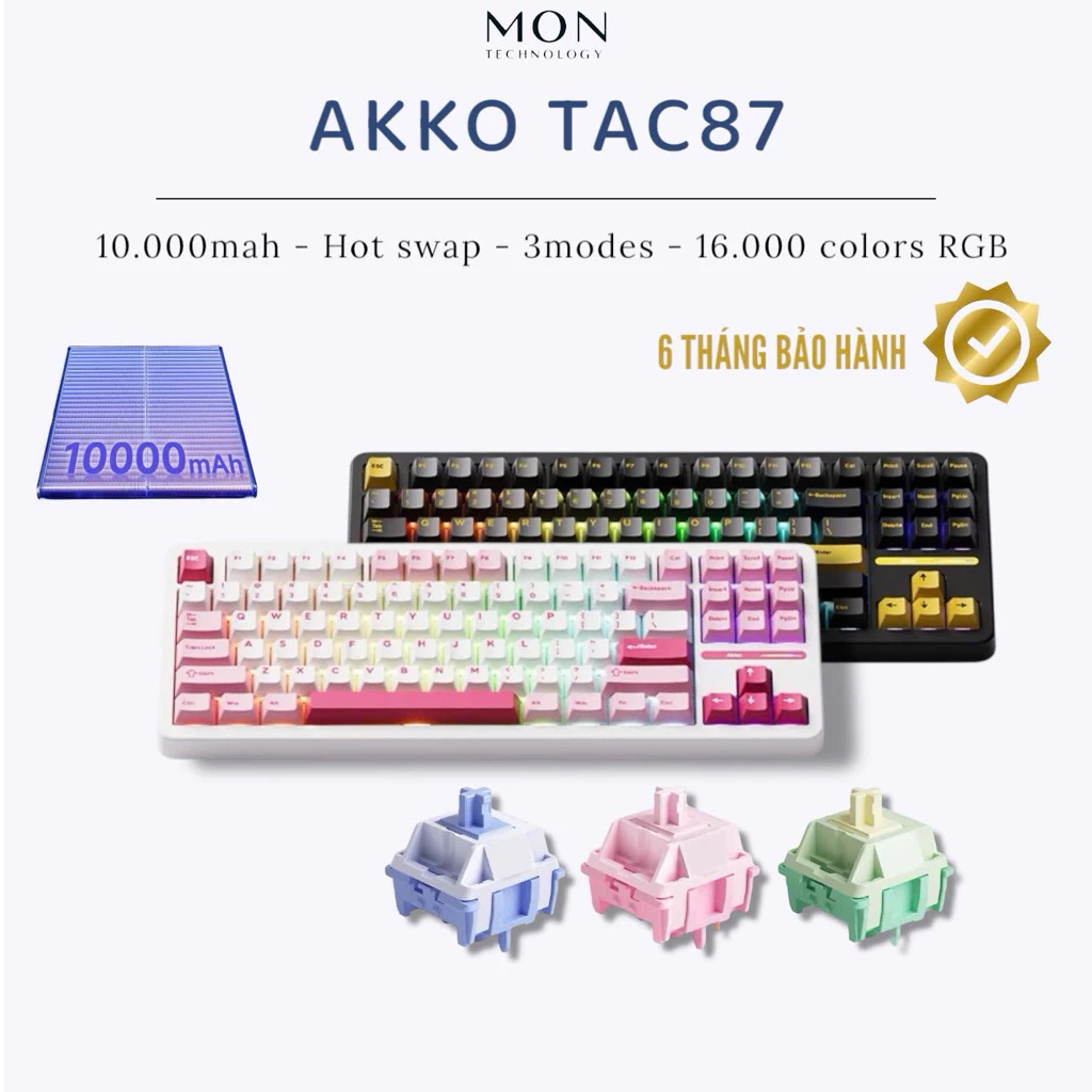 [Sẵn Hàng] Bàn phím cơ Akko Tac87 3 Modes | Mạch Xuôi | Pin 10.000mh | Led RGB | Plate PC