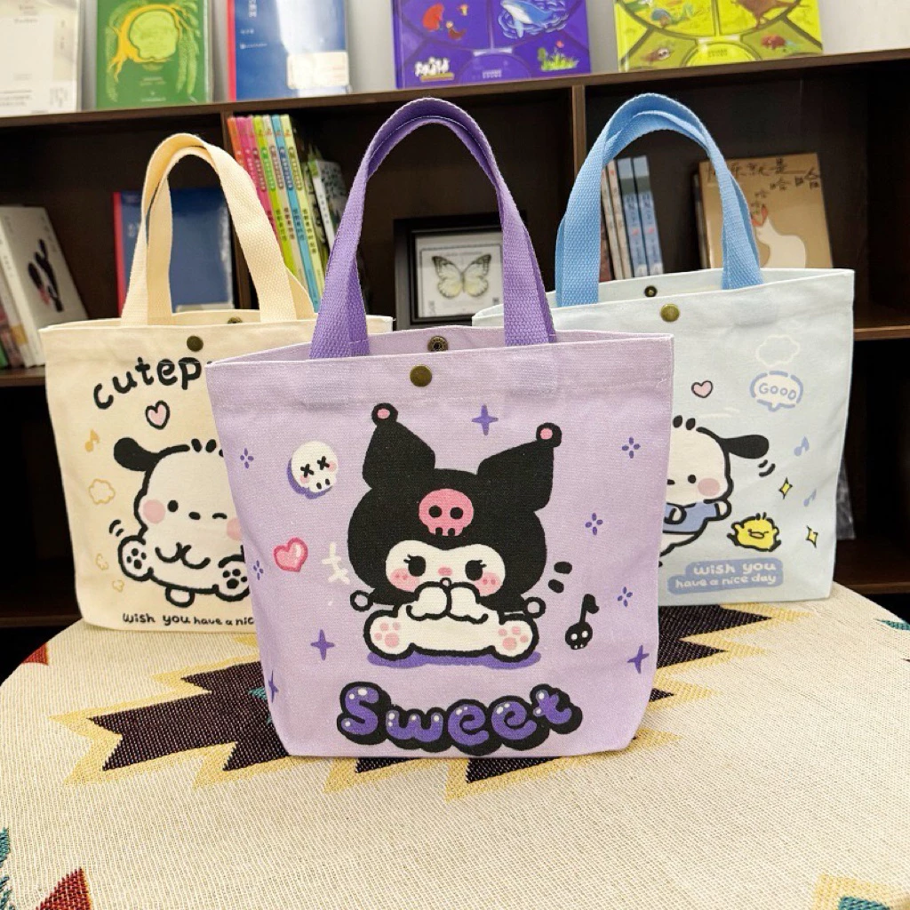Túi vải canvas in hình My Melody cực dễ thương, phối màu hồng pastel ngọt ngào, chuẩn gu bánh bèo cute. Kích thước nhỏ