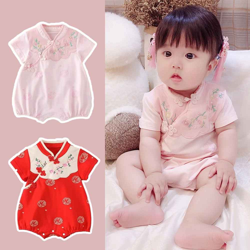 Áo liền thân màu xám năm mới cho bé gái, quần áo trẻ em kiểu Trung Quốc truyền thống, thích hợp cho 0-24 tháng