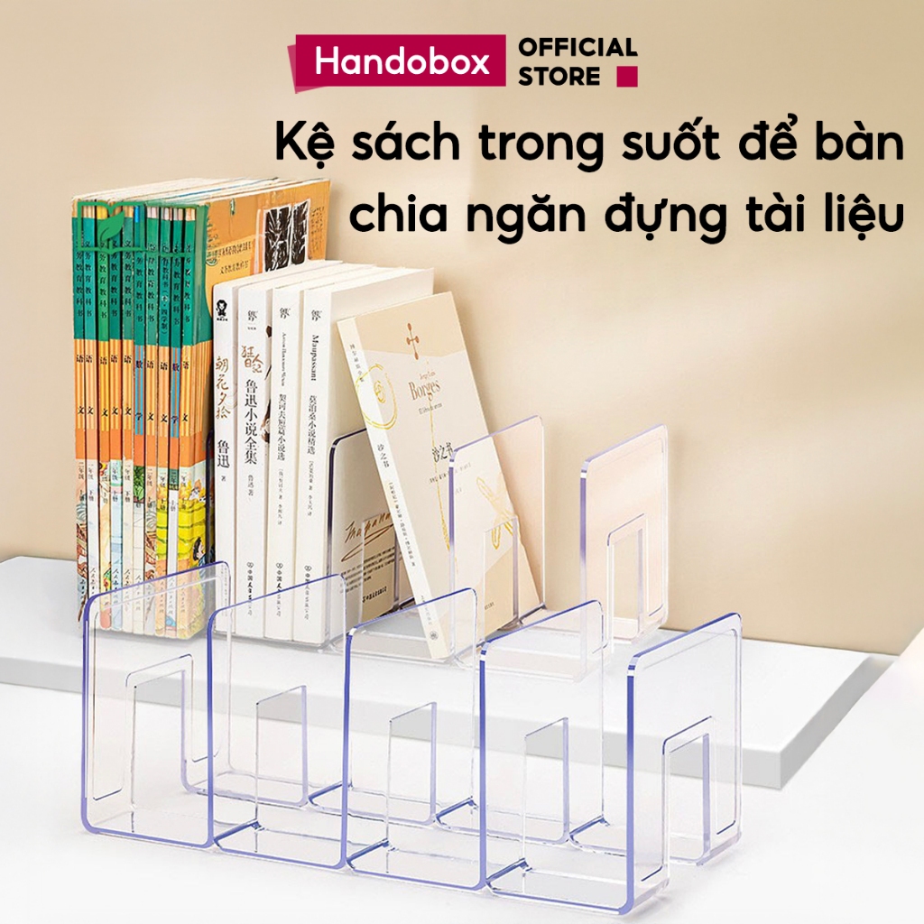 Kệ Sách 4 Ngăn Trong Suốt Handobox Giá Đựng Tài Liệu Văn Phòng Sách Vở Để Bàn…