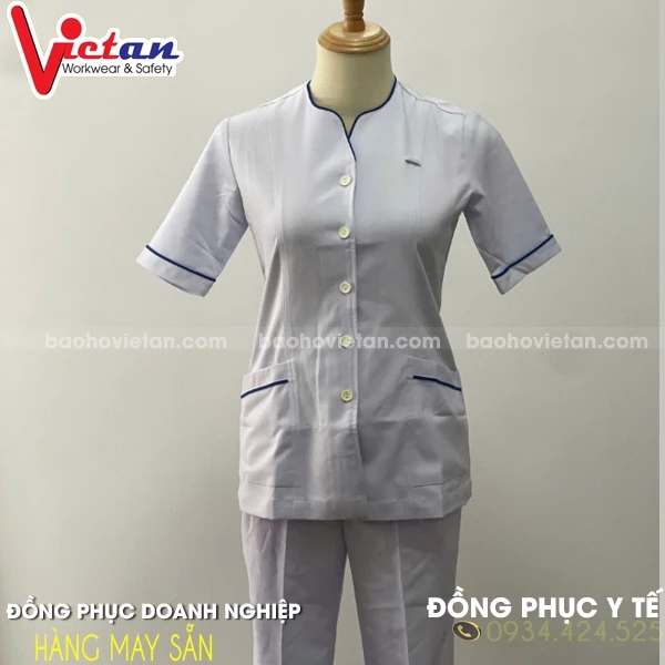 Bộ quần áo blouse trắng cộc tay nữ điều dưỡng, y tá-hình chụp thật