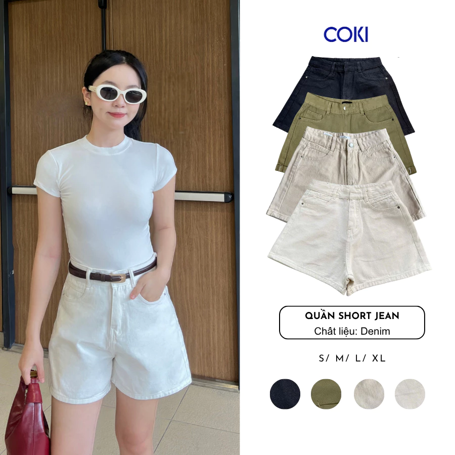 Quần short Jean Nữ Gập Lai Nhiều Màu Lưng Cao Basic