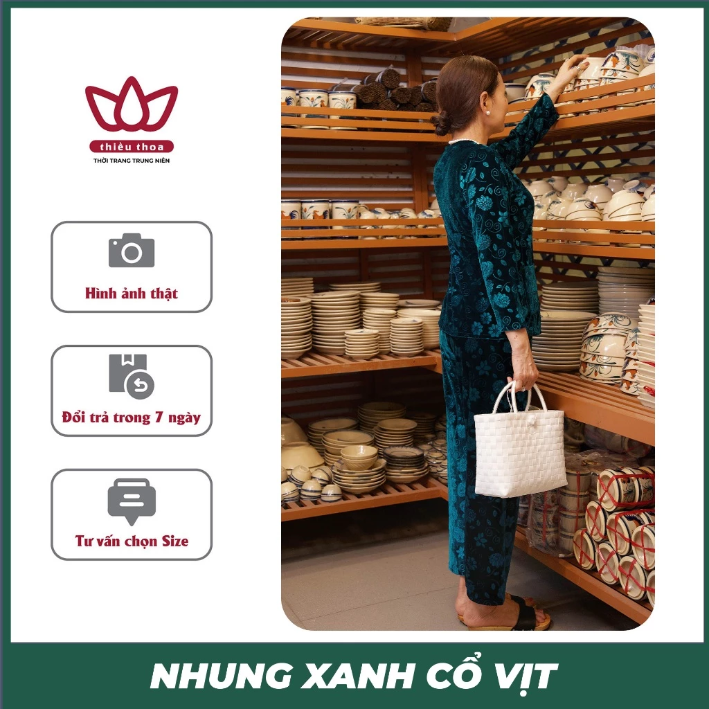 Bộ Trung Niên Sang Trọng - Đồ Bộ Nhung Tay Dài Giải Pháp Lý Tưởng Cho Mùa Lạnh - Thiều Thoa Store