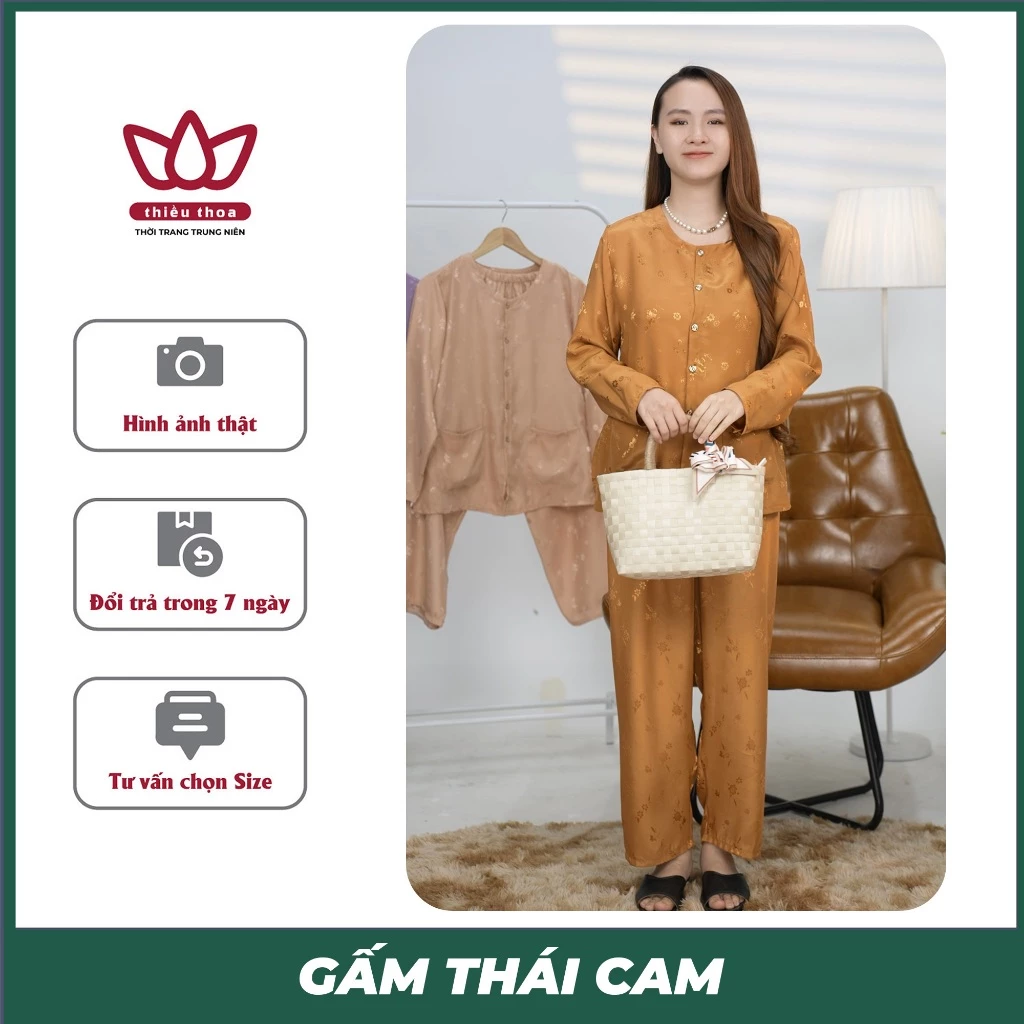 Bộ Trung Niên Nữ Tay Dài Gấm Nhập Khẩu Thái Sang Trọng , Cao Cấp Dành Cho Mẹ -Thiều Thoa Store