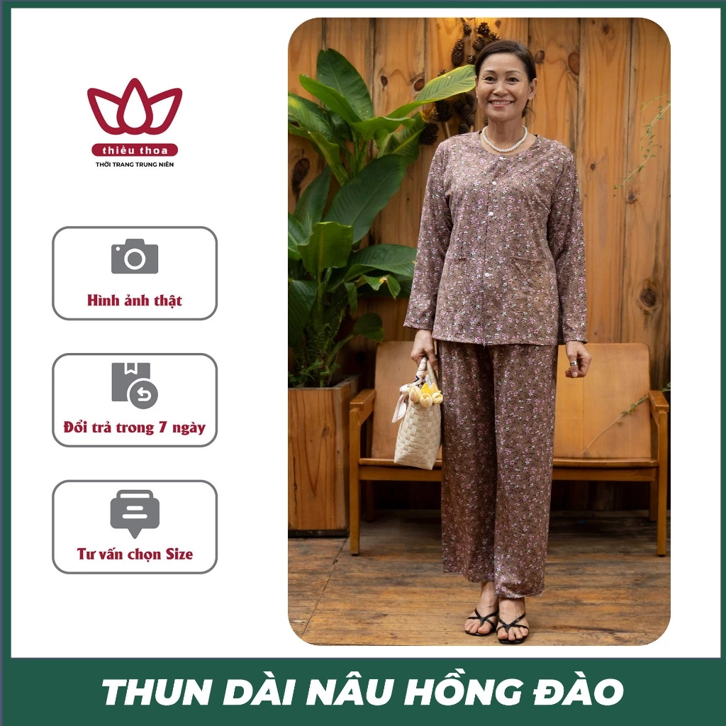 Đồ Bộ Trung Niên Thun COTTON LẠNH 100 NÂU HỒNG ĐÀO Mặc Ở Nhà Quà Tặng Mẹ Và Bà- Thiều Thoa Store