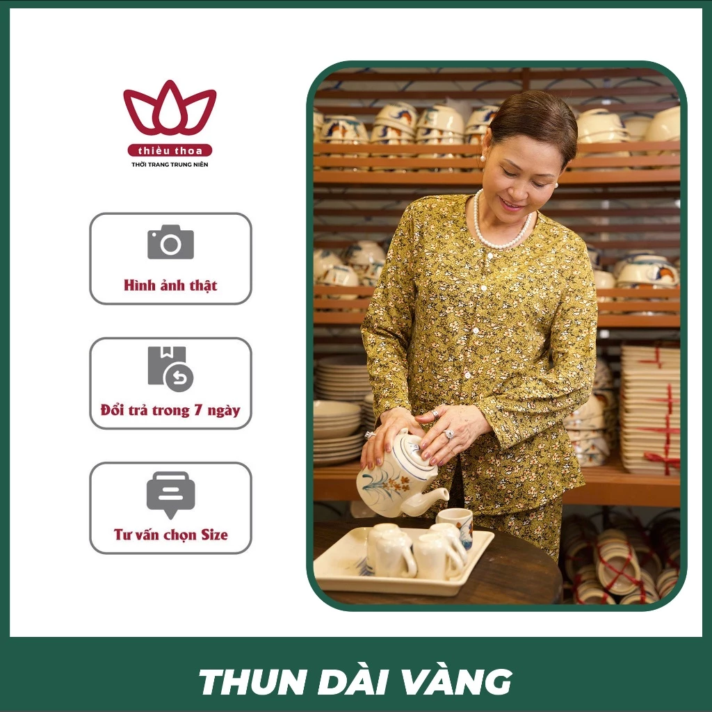 Đồ Bộ Nữ Trung Niên Quà Tặng Cho Bà, Bộ Đồ Cotton Lạnh Tay Dài Top Bán Chạy 2025 - Thiều Thoa Store