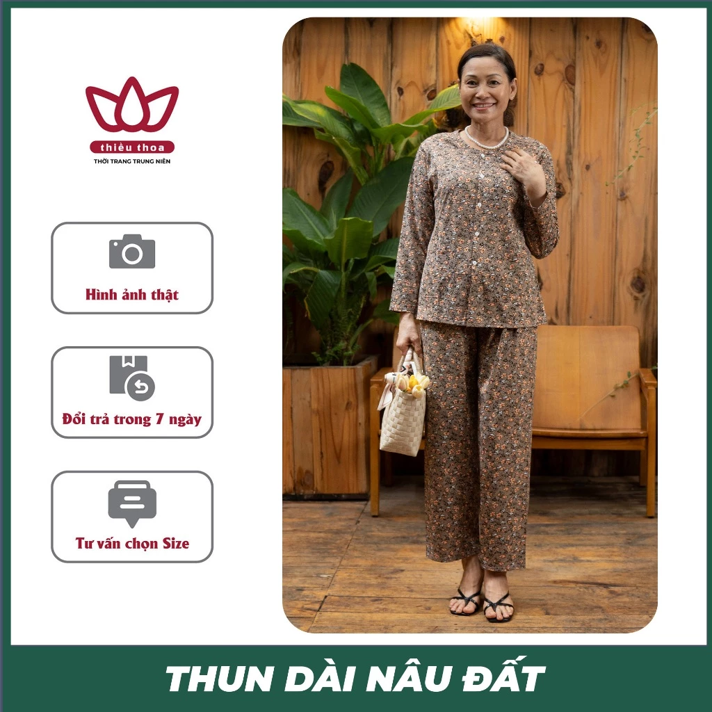 Bộ Đồ Mặc Nhà Cho Ngoại Trung Niên Nữ, Đồ Bộ Thiều Thoa Store Sang Trọng, Tay Dài Mang Mùa Thu Đông