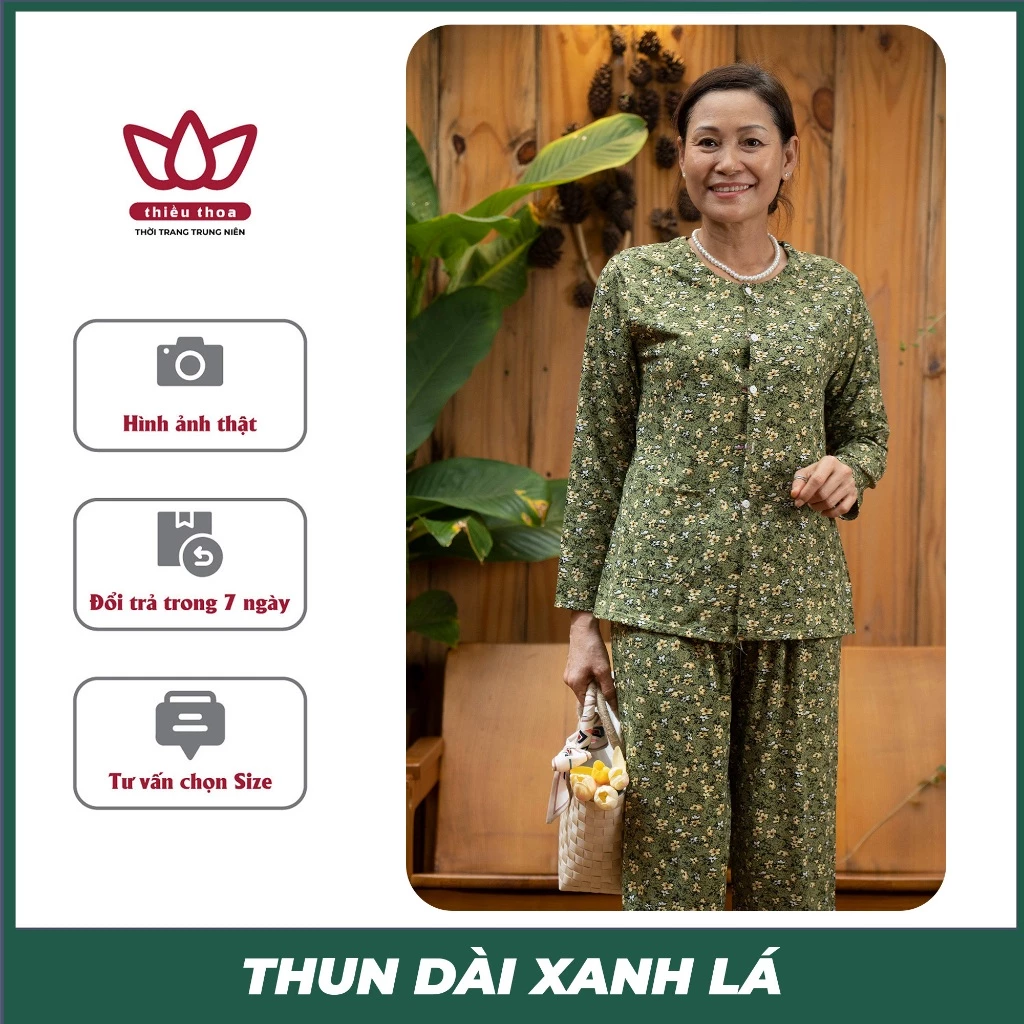 Bộ Đồ Mặc Nhà Nữ Trung Niên COTTON LẠNH 100% Co Giãn 4 Chiều Đủ Size 35 đến 75kg - Thiều Thoa Store