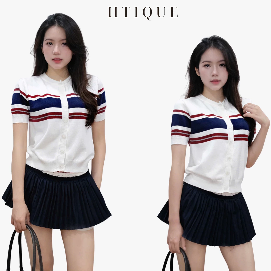 (BST HÈ HTIQUE) DEAL mở bán Áo len dệt kim cao cấp, Áo len kẻ xanh - đỏ mang lại sự sang chảnh nhẹ nhàng HT28
