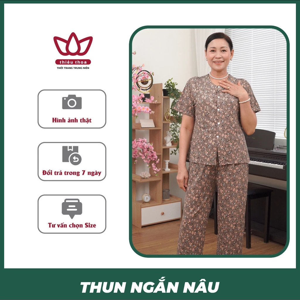 Bộ đồ trung niên nữ cao cấp cotton 100 với thiết kế sang trọng, chất vải bền đẹp -Thiều Thoa Store