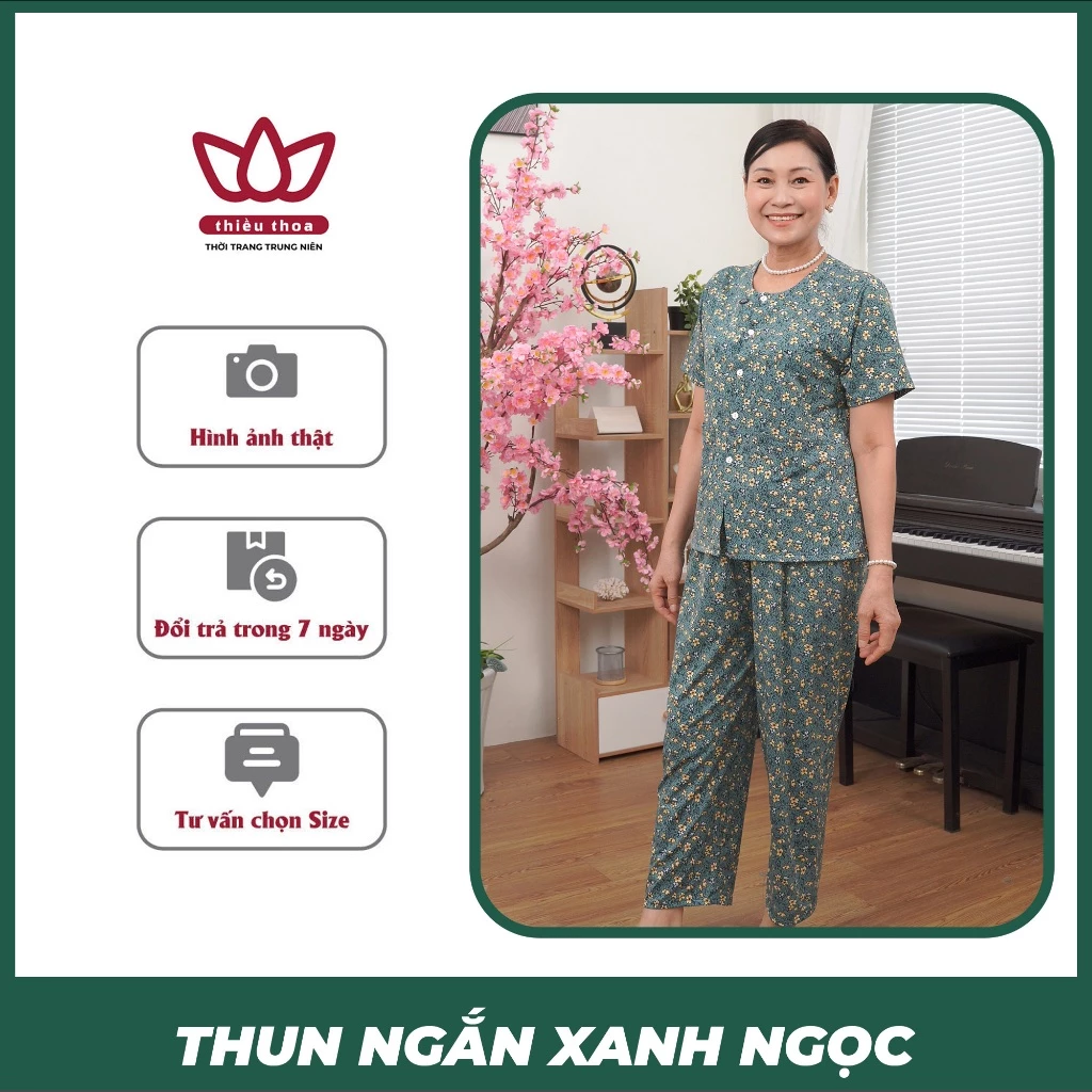 Bộ đồ trung niên nữ COTTON LẠNH 100%  XANH NGỌC Vải Thun Nhập Khẩu, Thoải Mái - Thiều Thoa Store