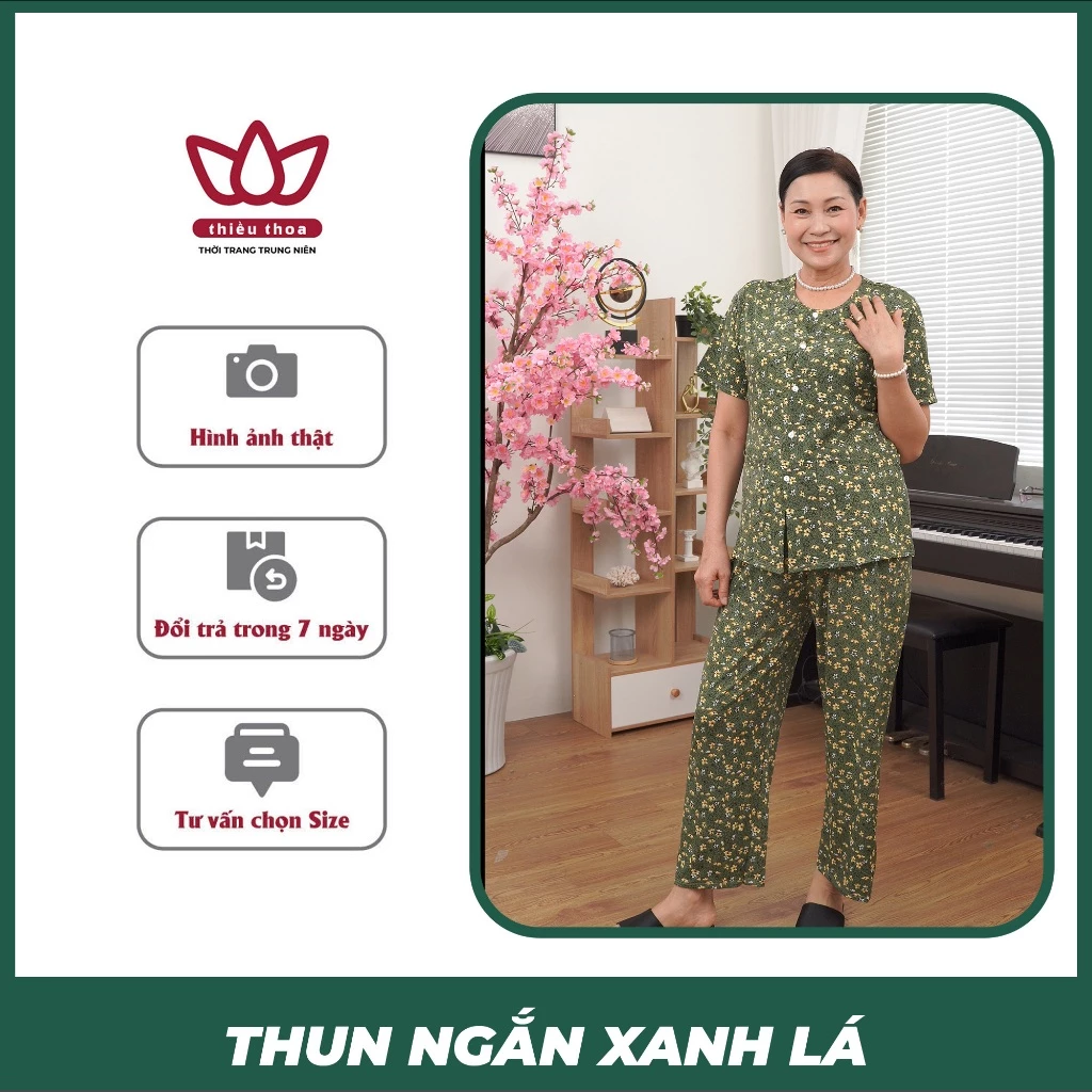 Đồ Bộ Trung Niên Nữ COTTON LẠNH 100% Nhập Khẩu, Bộ Đồ Mặc Ở Nhà Cho Bà,Thoáng Mát - Thiều Thoa Store