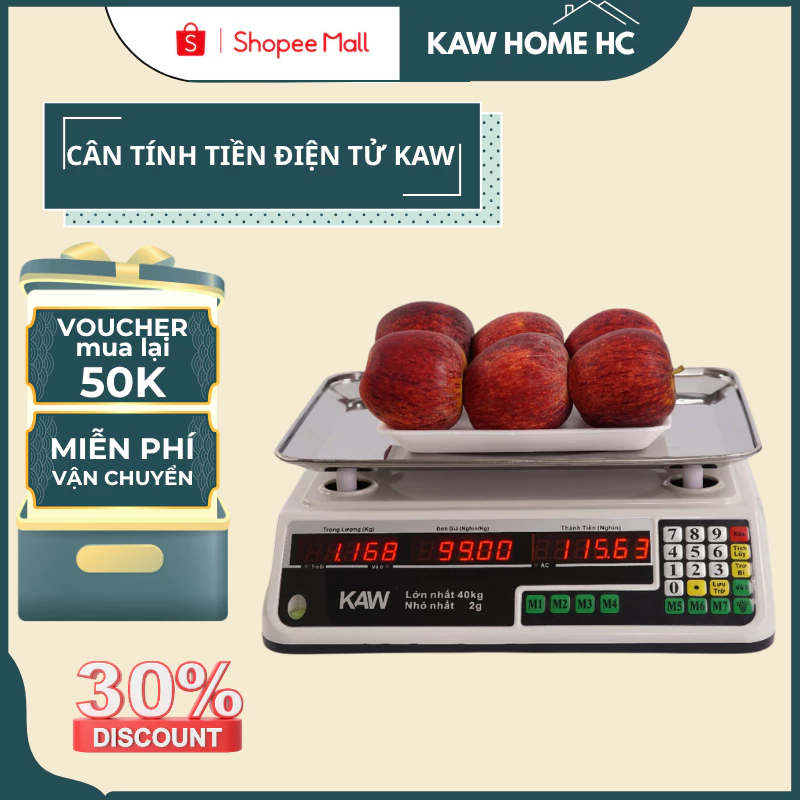 Cân tính tiền điện tử KAW cao cấp chính hãng, loại 40kg có 2 mặt hiển thị, chính xác,bền,chống nước