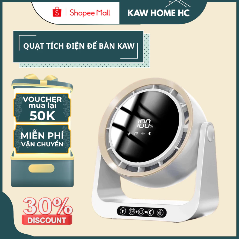 Quạt Tích Điện Cao Cấp KAW - Pin 3000mAh,Nhiều Tốc Độ, Xoay 360, Quạt Mini Văn Phòng, Để Bàn