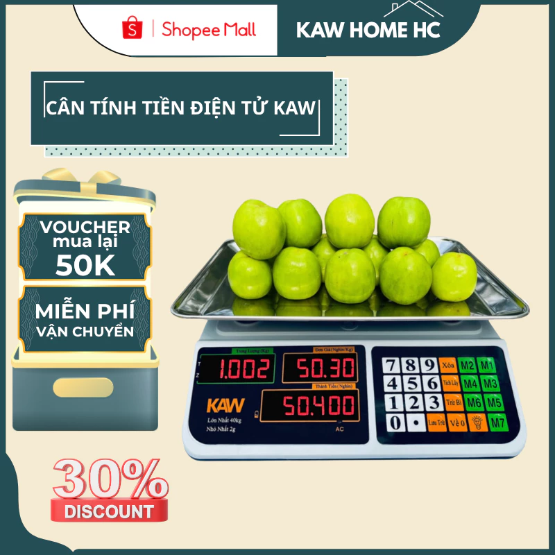 Cân tính tiền điện tử KAW cao cấp chính hãng loại 40kg có hai mặt hiển thị, chính xác bền chống nước
