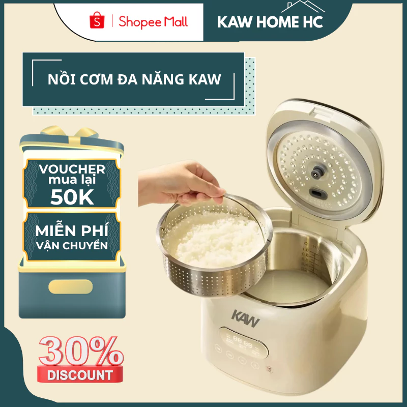 Nồi cơm điện tử đa năng KAW 2.5 An Toàn Chế Độ Hẹn Giờ - Thiết kế nấu 4 chiều không cháy Giữ Ấm .