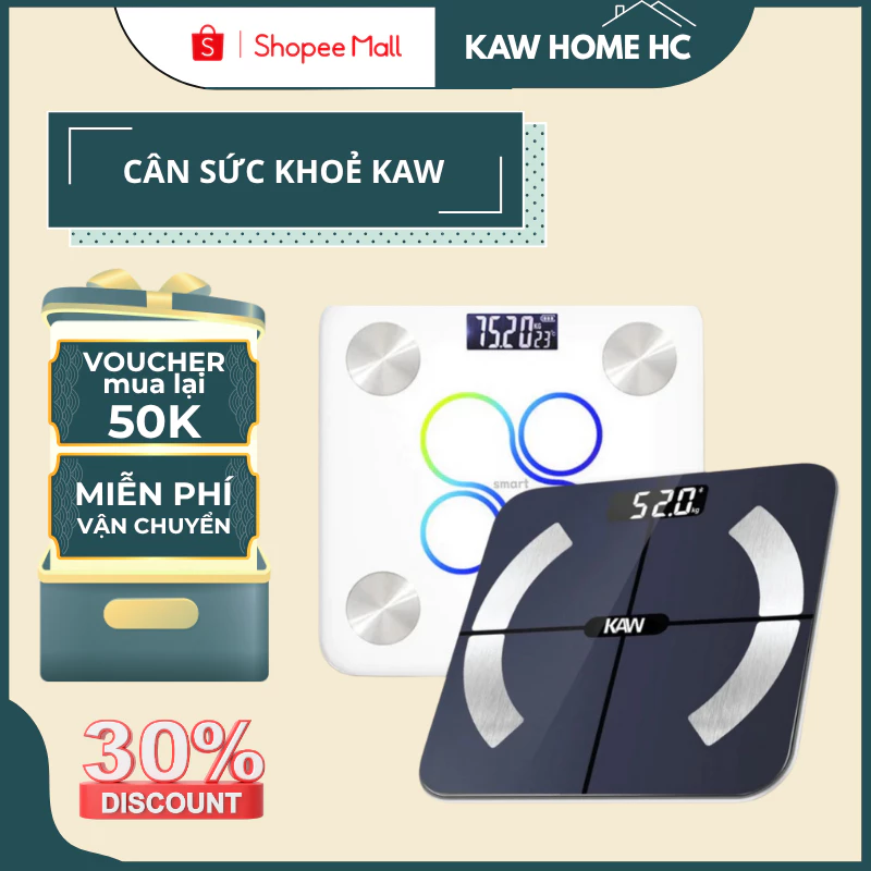 Cân điện tử sức khỏe KAW kết nối bluetooth phân tích chỉ số cơ thể đo tỷ mỡ, béo phì, chất đạm