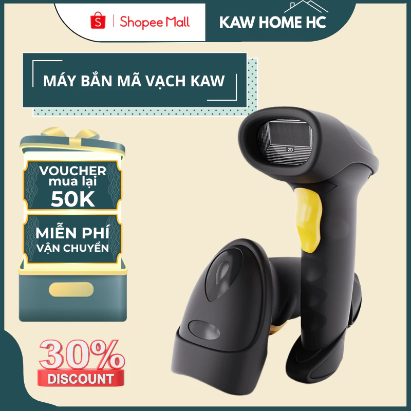 Máy Quét Mã Vạch KAW Bluetooth 5.0, Không Dây, Quét Mã Vạch Đa Tia Mã 1D, Mã QR