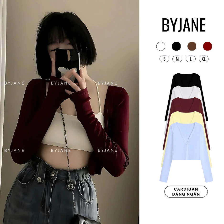 (MỞ BÁN) Áo Cardigan Nữ Dáng Ngắn Croptop Tay Dài Co Giãn 4 Chiều Cotton Mềm Mịn BYJANE – 999