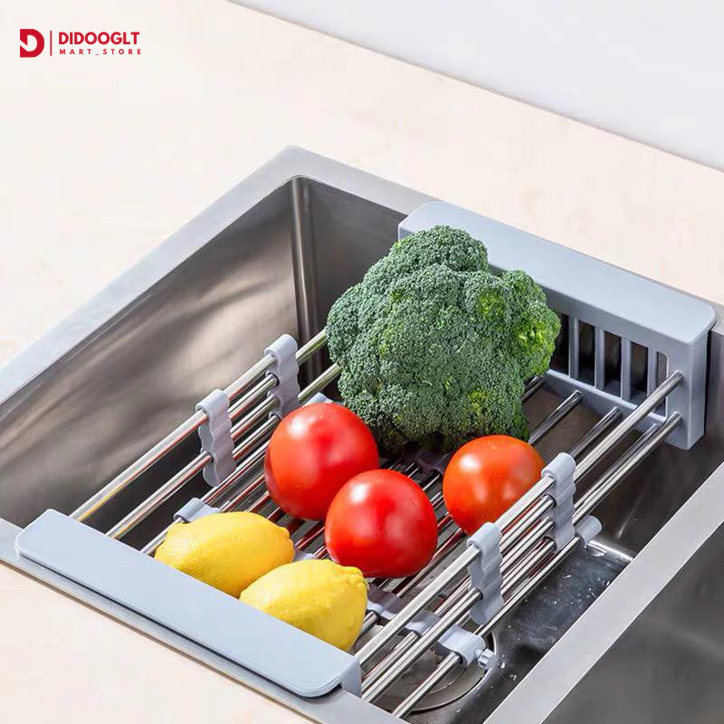 Kệ Gác Bồn Rửa Chén Bát Đĩa Inox 304 - Giá Úp Bát Đũa Hoa Quả Ráo Nước Có Thể Thu Gọn Kéo Dài