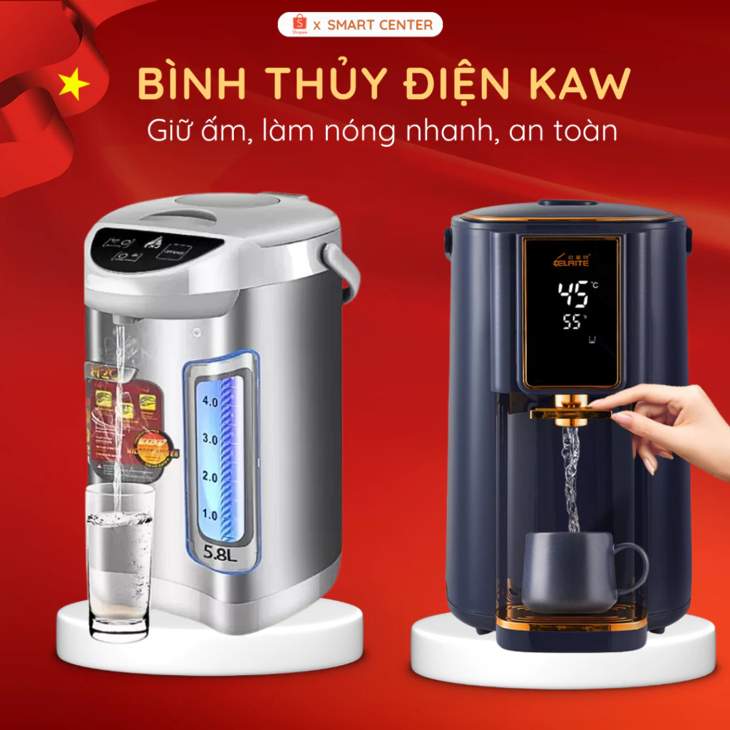 Bình Thủy Điện KAW - Dung Tích 5.8L, Đun Sôi Nước Nhanh, Giữ Nhiệt Tốt, An Toàn Tiện Lợi