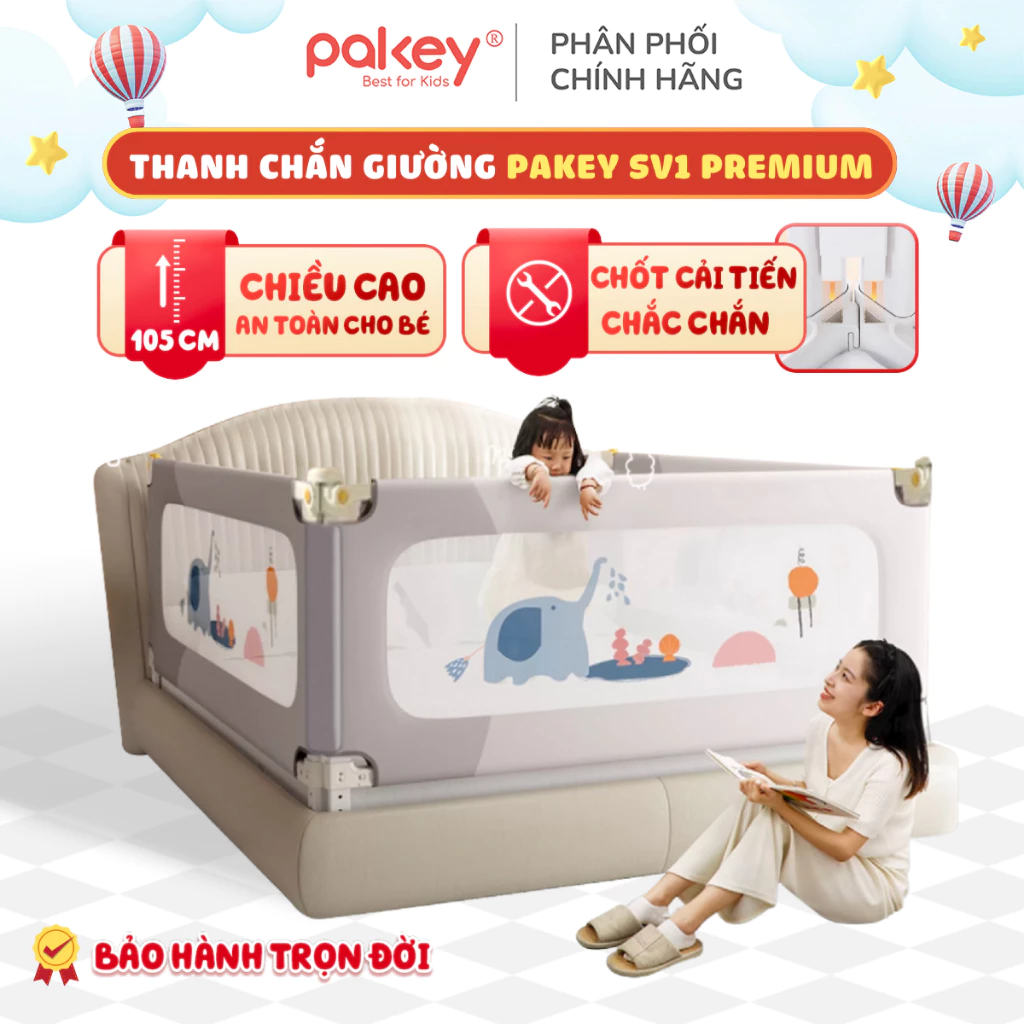 Thanh Chắn Giường Pakey Premium SV1 Cao Cấp, Cải Tiến Chốt Khoá Trên Dưới Chống Xê Dịch, Mẫu Mới Nhất 2025