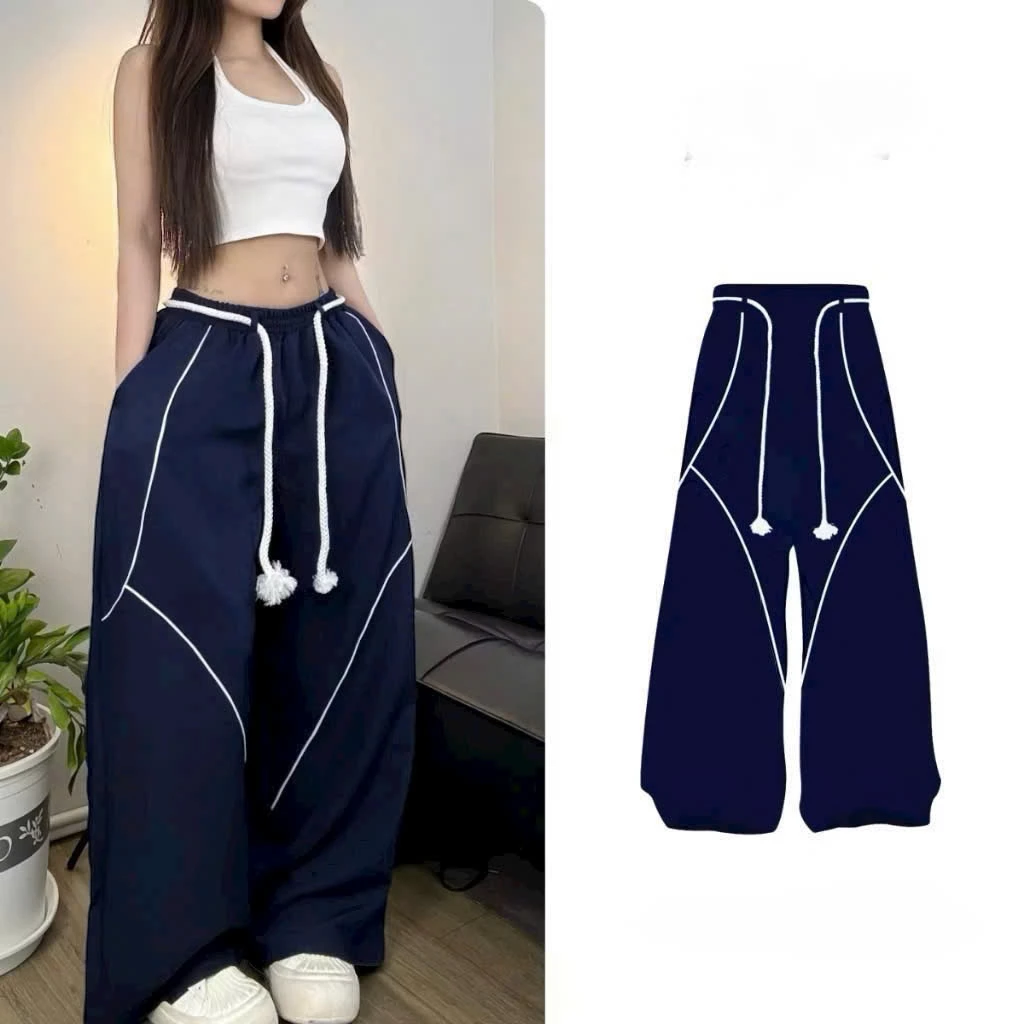 Quần Dù Gió Suông Rộng Nam Nữ Lưng Thun Cạp Cao Dây Luồng Viền Chỉ Nổi Đủ Màu Hot Thời Trang Phong Cách Streetwear