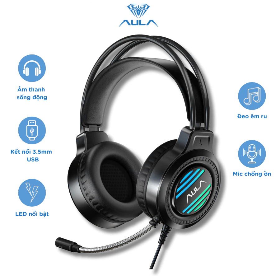 Tai nghe gaming AULA S606 LED RGB Cách âm Mic Không Delay