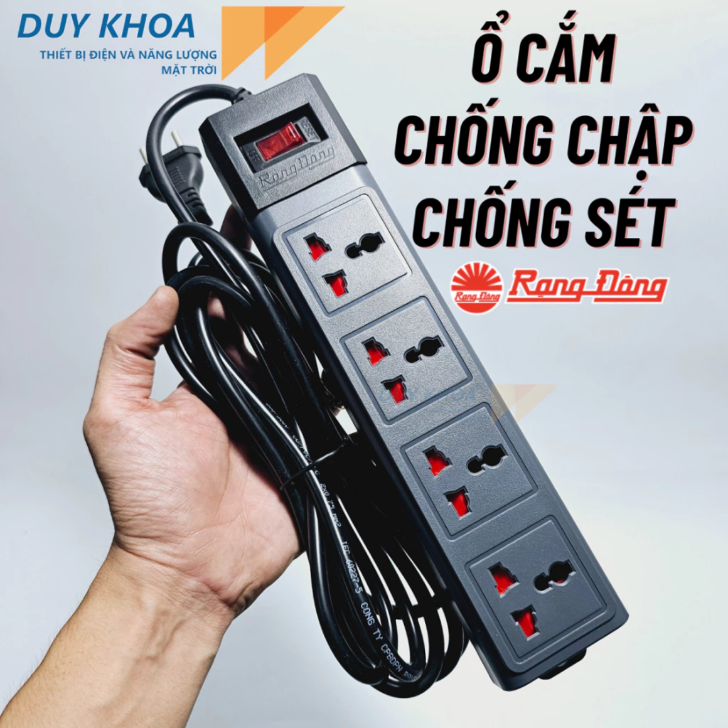 Ổ cắm điện 4 Cửa chống quá tải 15A OC02 4C chống sét Rạng Đông Ổ cắm Có màn che dây 3m-5m