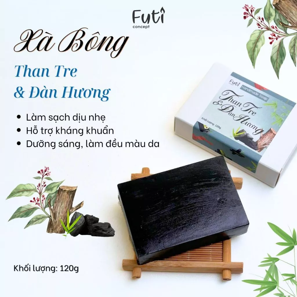Xà Bông Than Tre & Đàn Hương 120gr, Thành Phần Từ Thiên Nhiên, Làm Sạch, Dưỡng Da, Lưu Hương Nhẹ