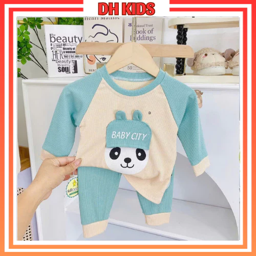 [ D08 ] Bộ quần áo dài cho bé chất gân tăm dày dặn in hình gấu nón đáng yêu dành cho bé trai bé và bé gái - DH KIDS