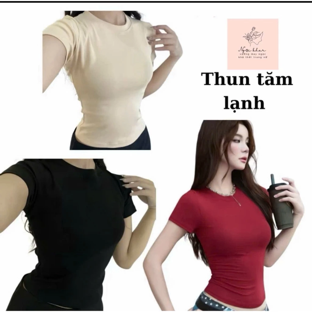 [COMBO 2 ÁO ] Áo thun cổ tròn NGỌC KHẢ chất thun gân tăm ,Áo thun nữ form ôm Babytee,