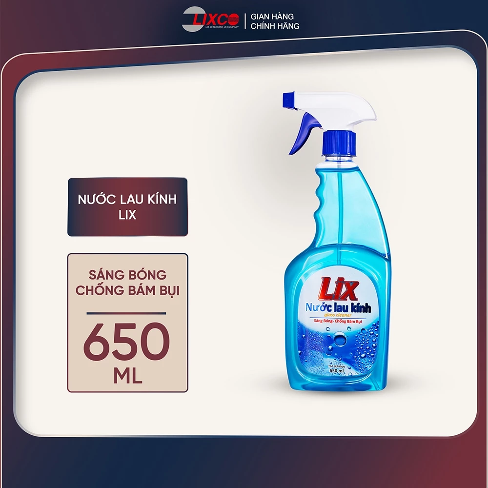 Nước lau kính Lix 650ml sạch cặn bám lâu ngày, kính trong sáng bóng hương tươi mát, K0004- Lixco Việt Nam