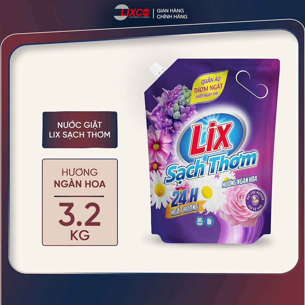 Nước giặt Lix sạch thơm hương ngàn hoa TÚI sạch nhanh vết bẩn N7409 và N7402 thơm hơn và lưu hương hơn - Lixco Việt Nam