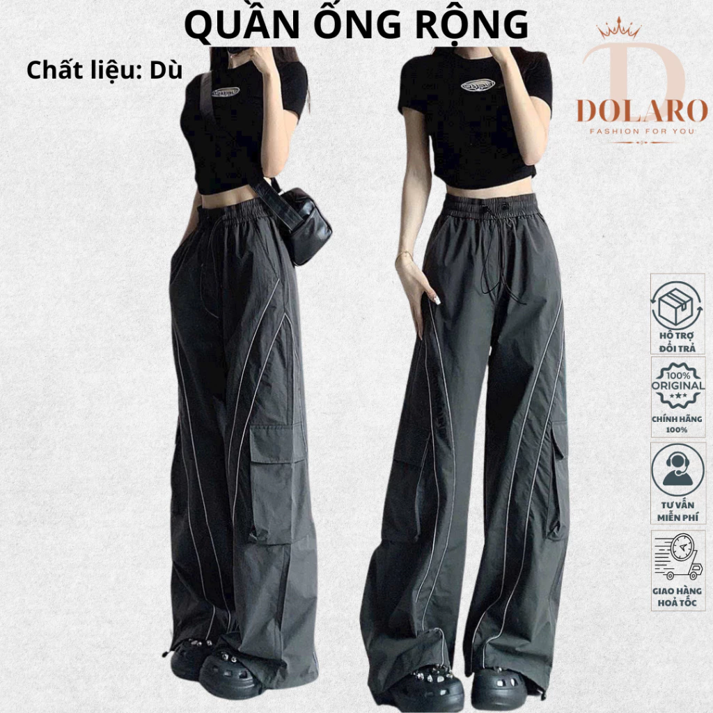 Quần Ống Rộng Nữ DOLARO Lưng Cao Dáng Suông Basic Hot Trend, Chất Dù Mềm Mát Dễ Phối Đồ