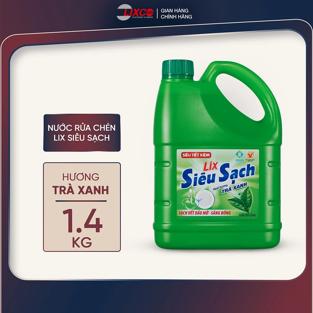Nước rửa chén Lix siêu sạch hương trà xanh, hương chanh, quế, bưởi 1.4Kg thơm dịu sạch bóng vết dầu mỡ