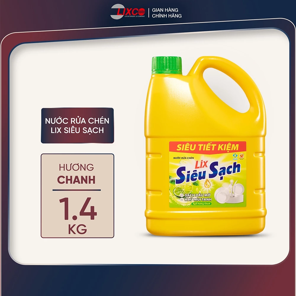 Nước rửa chén siêu sạch chanh 1,4kg NS142 sạch bóng viết dầu mỡ hương chanh thơm mát - Lixco Vietnam