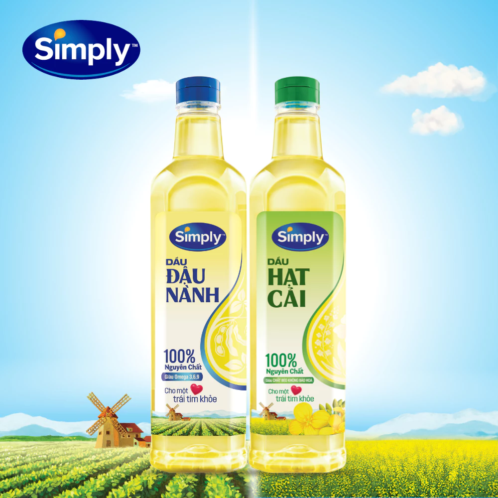 [COMBO SIMPLY TỐT CHO TIM 02] 1 chai Dầu Đậu Nành Simply 1L và 1 chai Dầu hạt cải Simply chai 1L