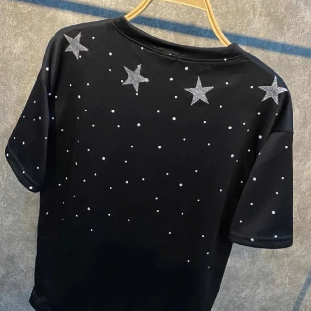 Áo Thun Ngôi Sao Kim Tuyến Nam Nữ Unisex Form Rộng Chất Liệu Cotton, Áo Hàng Quảng Châu -