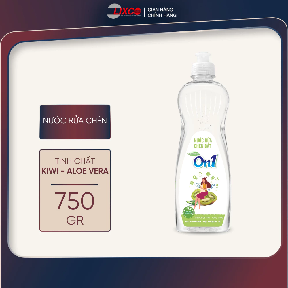 Nước rửa chén On1 tinh chất kiwi và aloe vera 750g sạch bóng vết dầu mỡ N5018
