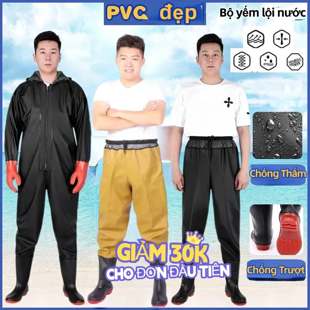 💖BUKIE💖Bộ yếm lội nước Quần liền ủng lội nước chất liệu Đi MƯA TIỆN LỢI PVC chống nước dùng trong nhiều ngành nghề