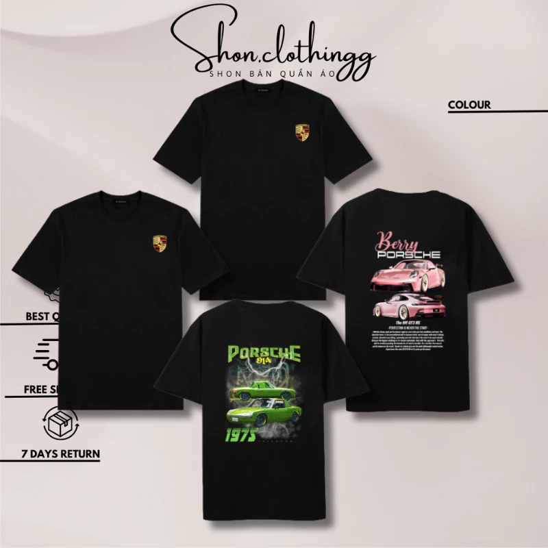 Áo Thun Porsche In Hình Sắc Nét Chất Cotton 2 Chiều Thoáng Mát Dày Dặn Full Tem Tag Mạc Hot Trend