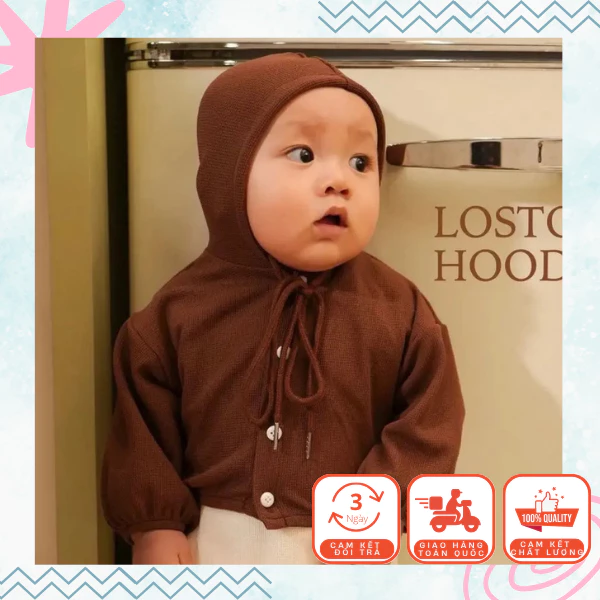 Áo Khoác Cardigan Có Mũ Trùm Đầu Mẫu Mới Chất Liệu Tổ Ong Thoáng Mát Cho Cho Bé Trai Bé Gái Từ 5-15kg