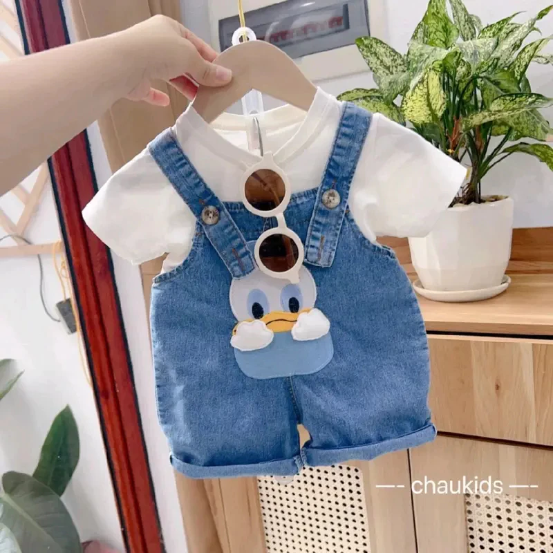 Quần Yếm Jean Lửng Hàn Quốc Kèm Áo Cho Bé Trai Bé Gái 6_18kg