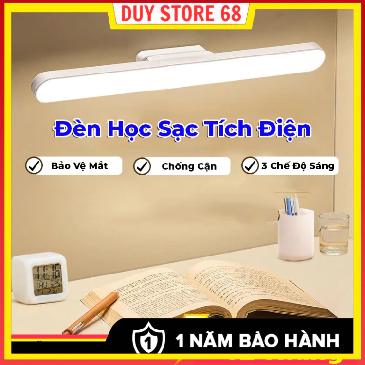 Đèn học để bàn bảo vệ mắt tích điện có remote, đèn led gắn bàn học tích điện đa năng điều chỉnh xoay 80 độ bảo vệ mắt