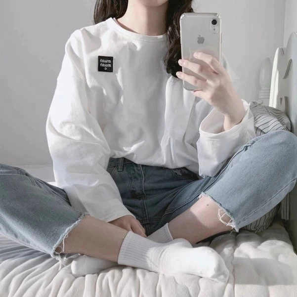 Mua hộ Hàn Quốc MUAHMUAH  Quảng trường logo  Thin dài tay dài tay áo bông nguyên chất đầu cho cặp vợ chồng