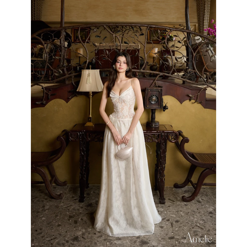 AMELIE - Đầm hai dây ren phối tơ óng - Christa dress Ame342