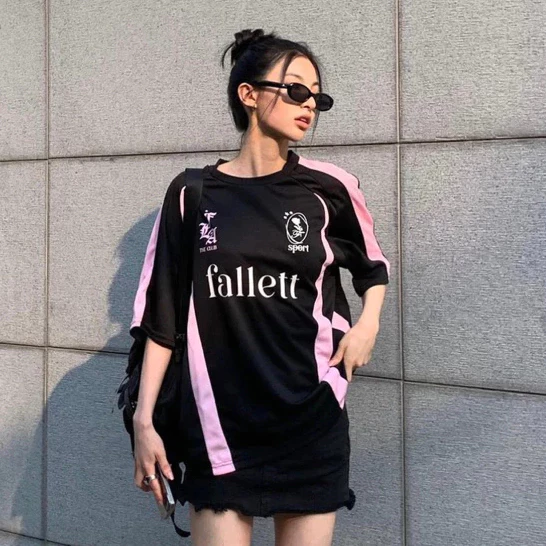 Hàn Quốc Fallett Sport club  Áo bóng đá Jersey Casual Hundred Vintage màu cắt ngắn tay áo T Áo thun cổ điển Jersey Balle