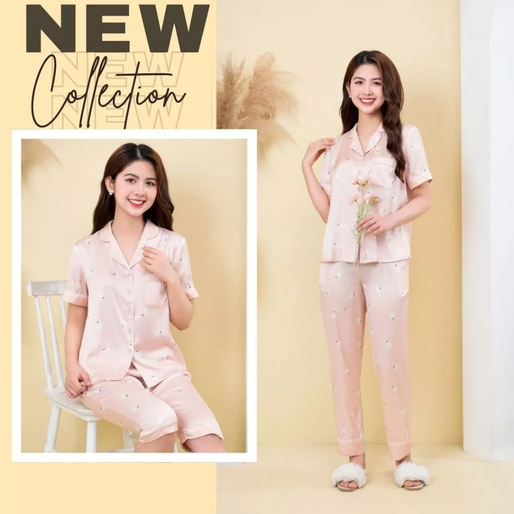 Bộ Pijama lụa latin Hàn cao cấp mềm mịn kiểu dáng nhẹ nhành thanh lịch trẻ trung A21